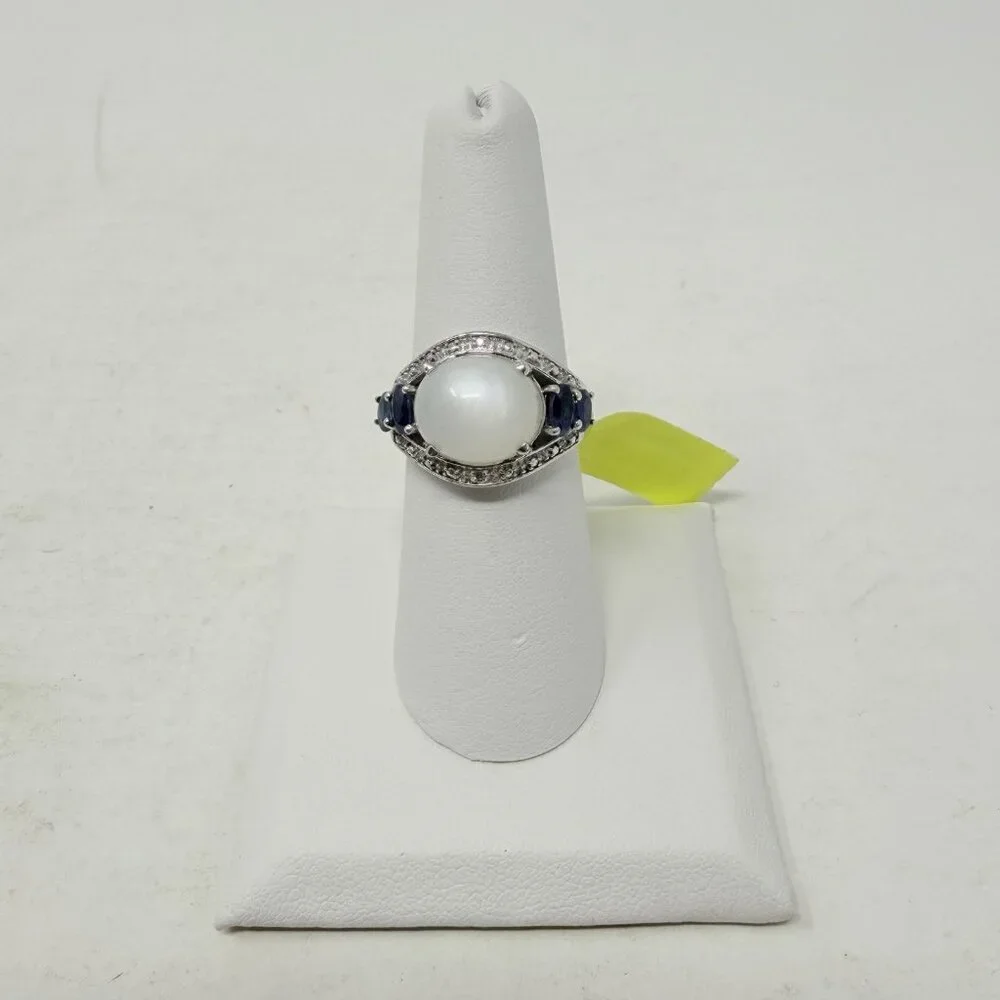 Shop‎ LC Sri Lankan Silver Moonstone/Blue Sapphire/Diamond Size 7 Ring 5361